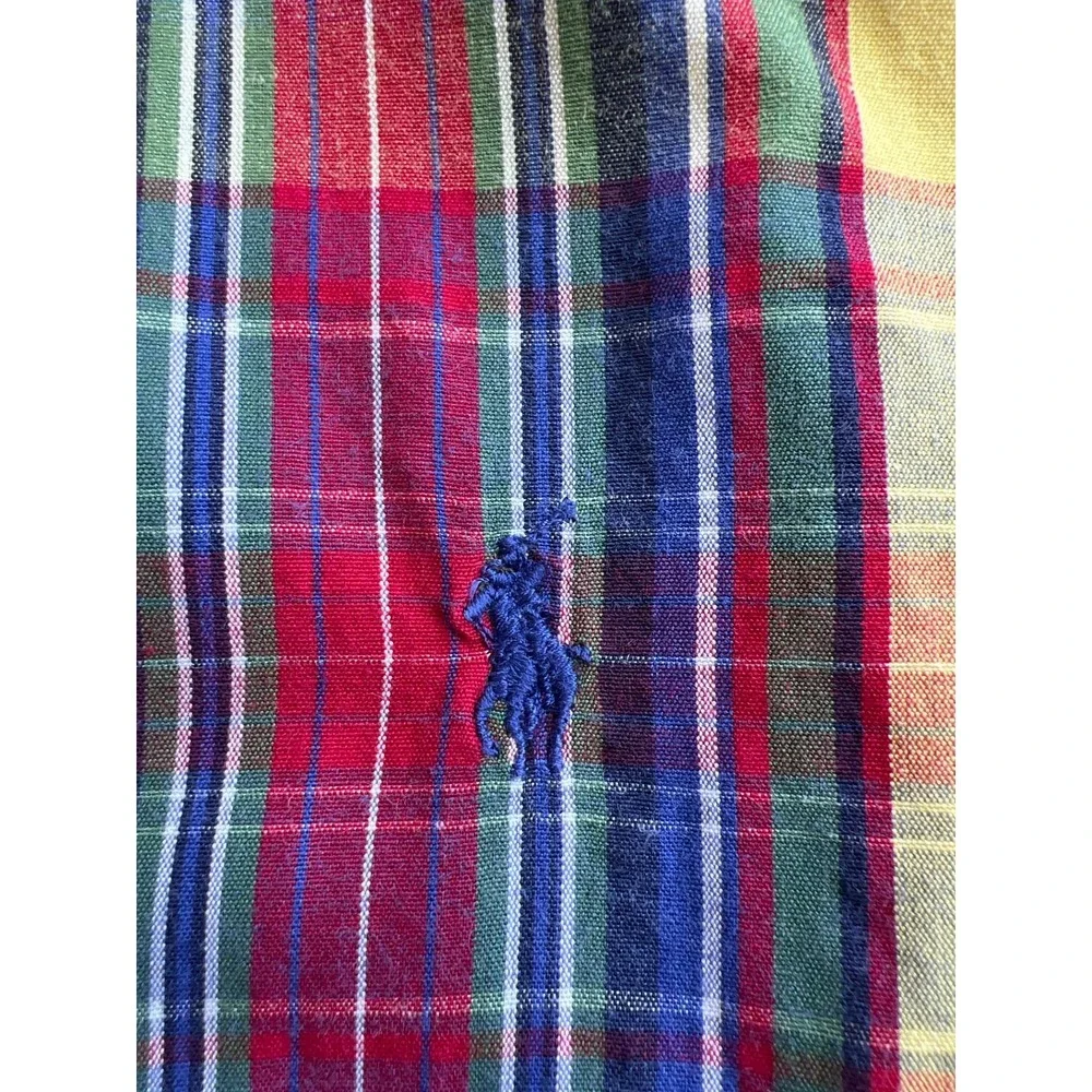 Ralph Lauren Shirt Plaid Short Sleeve Button Up Youth L Blue Red Green Yellow